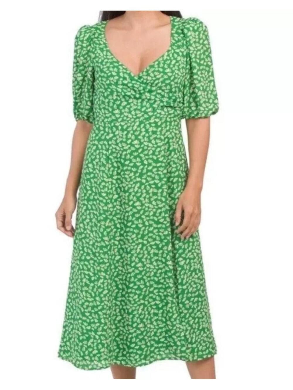 WAYF green floral short sleeve midi dress sz M